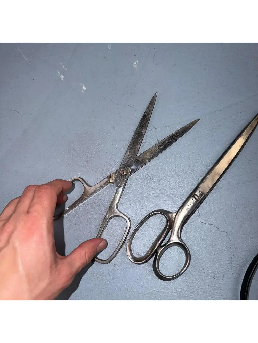 4 Pairs of Used Vintage Scissors Silver Handle Henkel Italy Steel Rare 60s